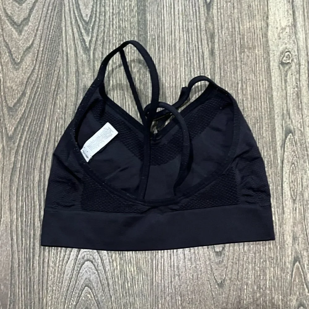 Nike Seamless Light Impact Sports Bra Scoop Neck Strappy Padded Black Sz Medium